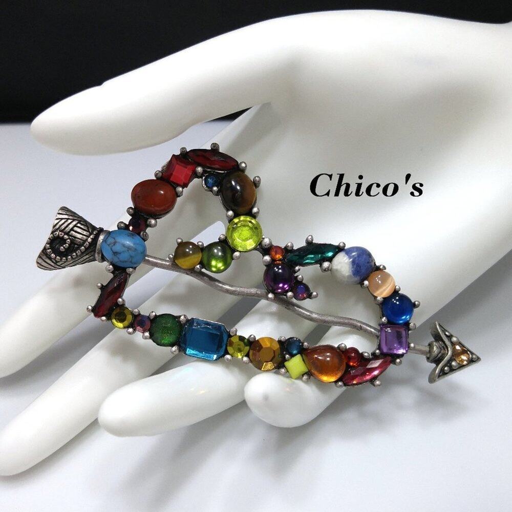 Chico's Heart Gemstone Art Glass Rhinestones Barrette, Hair Accessory, Gift